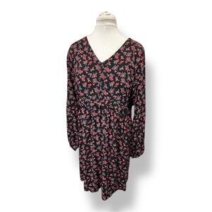 Cure Women’s Plus Size Long Sleeve A-Line Midi Dress Casual Black Floral 2X NWT